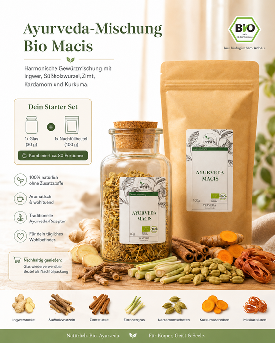 Starter-Set Ayurveda Bio Macis von TeaVeda – Tee-Starter-Set mit Zubehör
