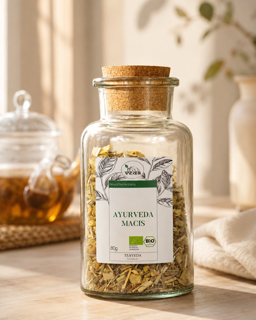 Starter-Set Ayurveda Bio Macis – Set-Inhalt mit losem Tee und Zubehör