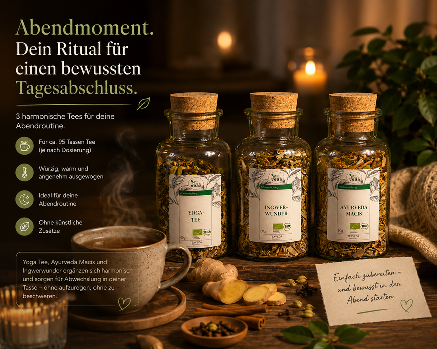 Abendmoment – lose Teeblätter in der Nahaufnahme