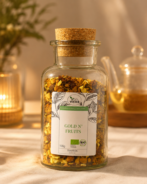 Starter-Set Gold n Fruits – Set-Inhalt mit losem Tee und Zubehör