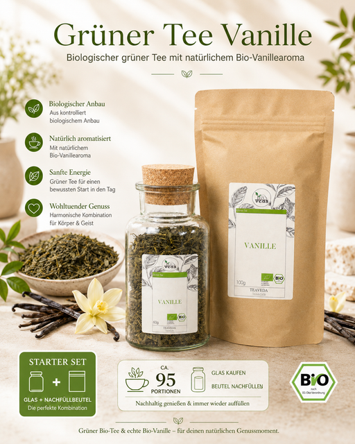 Starter-Set Grüner Tee Vanille von TeaVeda – Tee-Starter-Set mit Zubehör