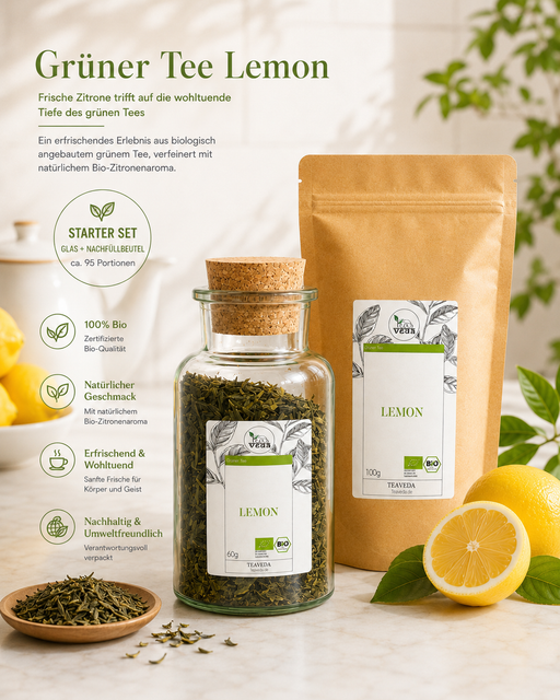 Starter-Set Grüner Tee Lemon von TeaVeda – Tee-Starter-Set mit Zubehör