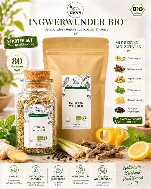 Starter-Set Ingwerwunder von TeaVeda – Tee-Starter-Set mit Zubehör