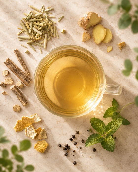 Ingwerwunder Bio von TeaVeda – Verpackung mit Zutaten und Zubereitung