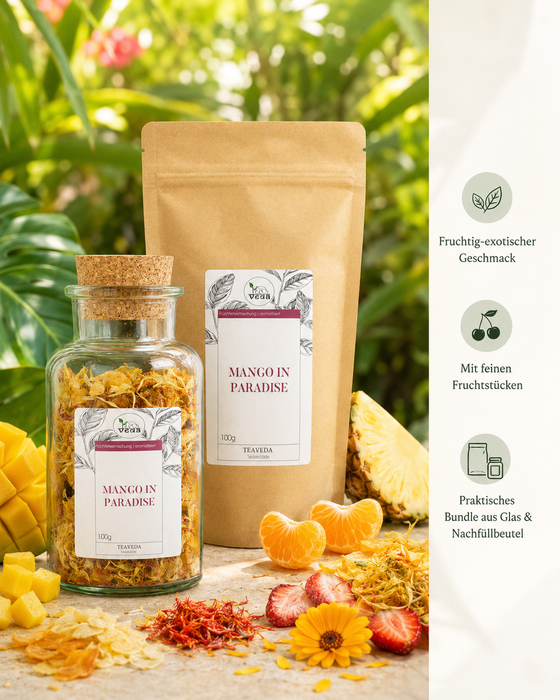 Mango in Paradise – frisch aufgebrühter Tee in der Teetasse