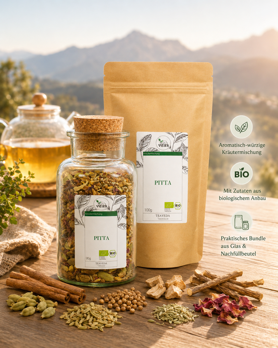 Pitta Bio – frisch aufgebrühter Tee in der Teetasse