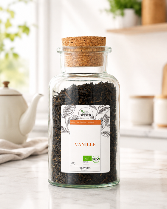Starter-Set Schwarzer Tee Vanille – Set-Inhalt mit losem Tee und Zubehör