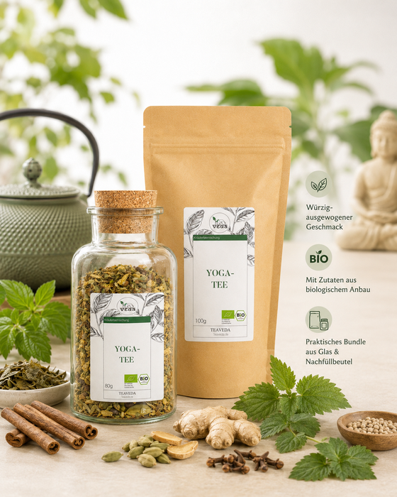 Yoga-Tee Bio – frisch aufgebrühter Tee in der Teetasse