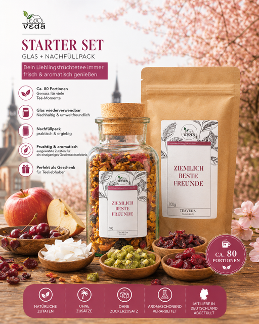 Starter-Set Ziemlich beste Freunde - Kirsch-Kiwi-Kokos von TeaVeda – Tee-Starter-Set mit Zubehör