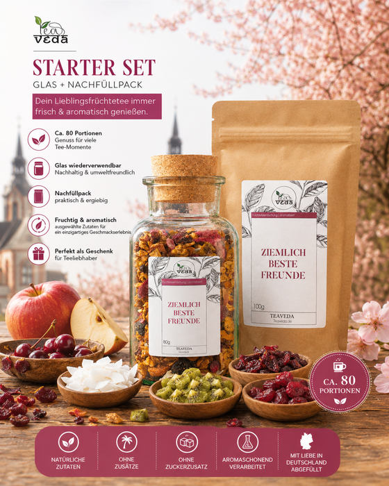 Starter-Set Ziemlich beste Freunde - Kirsch-Kiwi-Kokos von TeaVeda – Tee-Starter-Set mit Zubehör